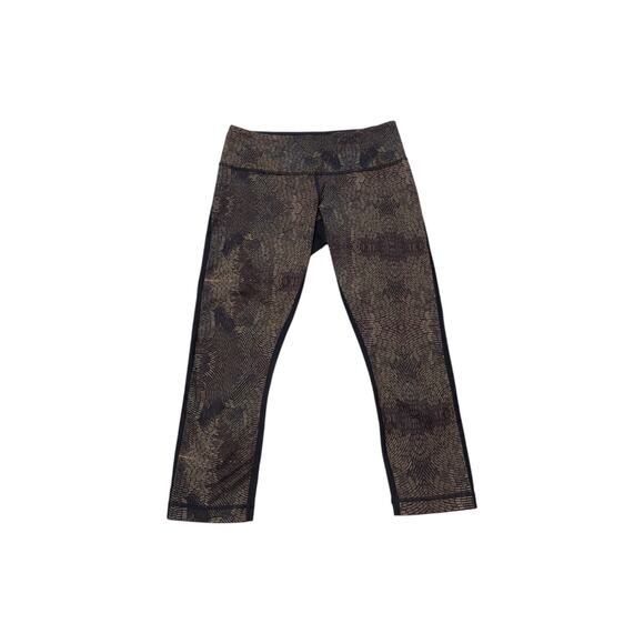 Lululemon Wunder Under Crop II Leggings Golden Goddess Cashew Multi Black - Picture 1 of 5